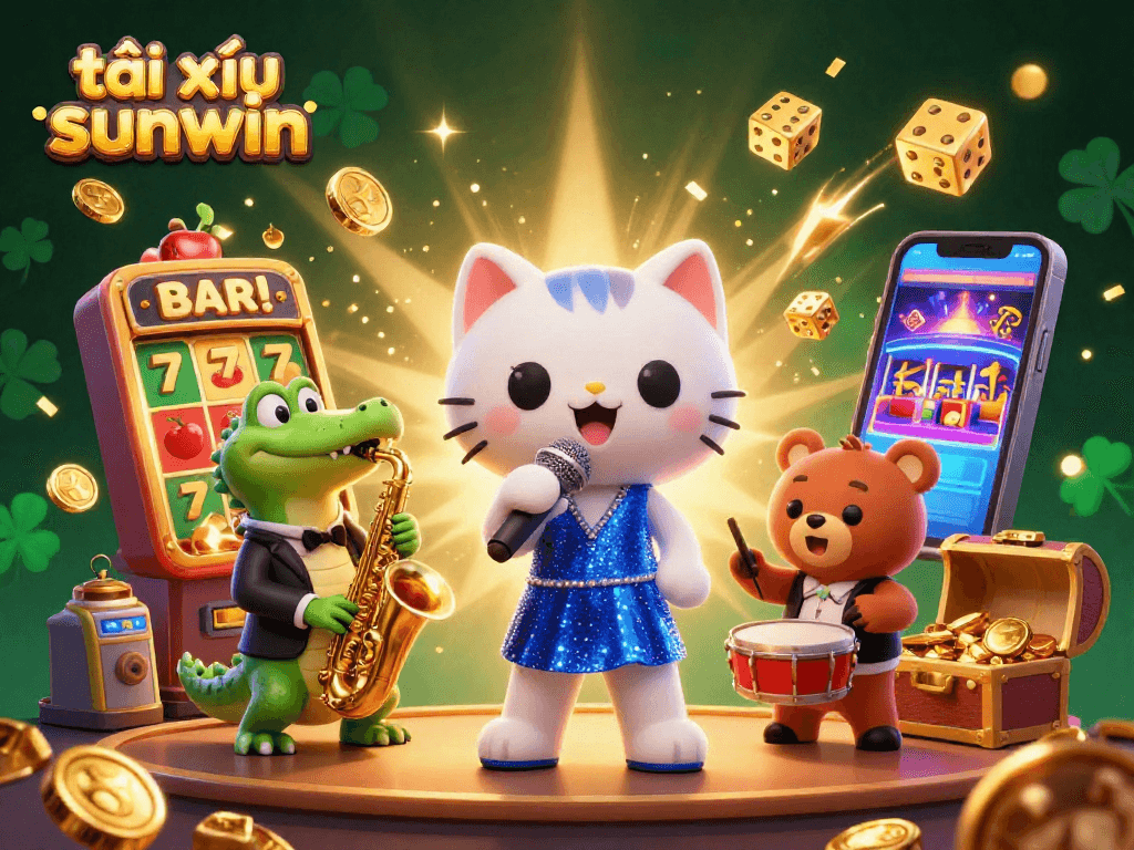 Play exciting tài xỉu sunwin with a jazz-singer cat and friends in a vibrant casino scene.