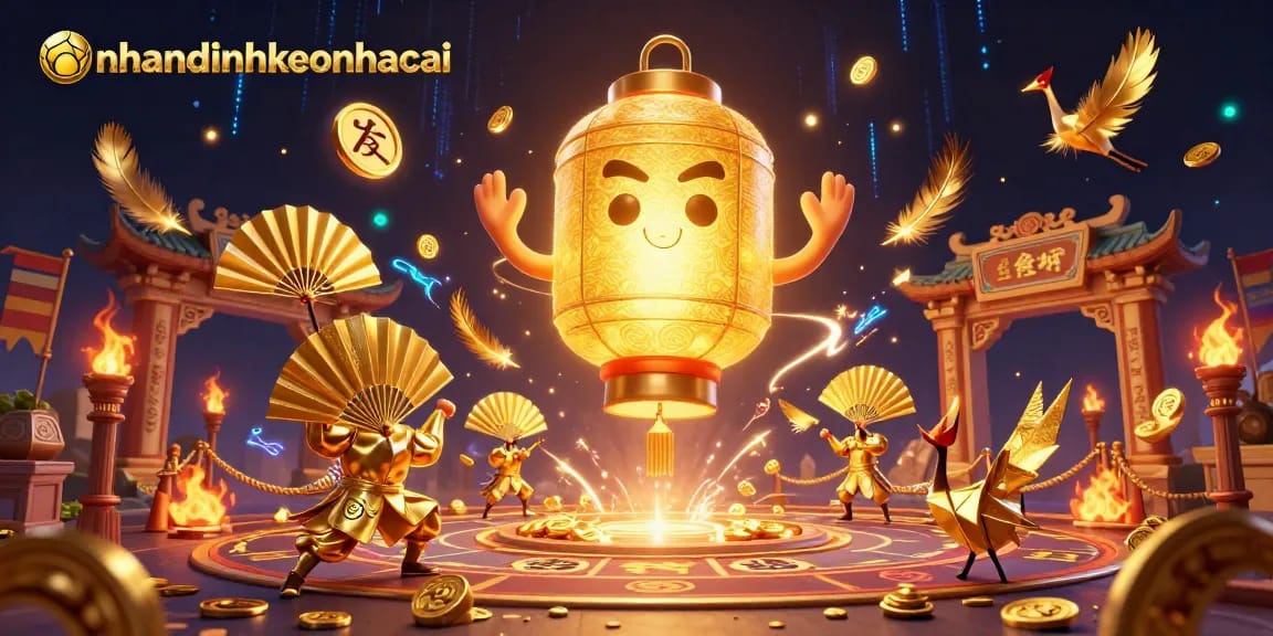 Experience the thrill of nhandinhkeonhacai in a vibrant casino with golden lantern spirits and lucky symbols