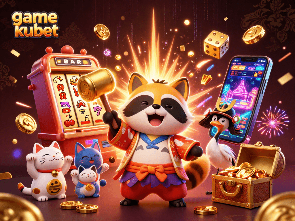 Experience game kubet with a vibrant scene of cheerful characters and casino elements bursting with excitement.