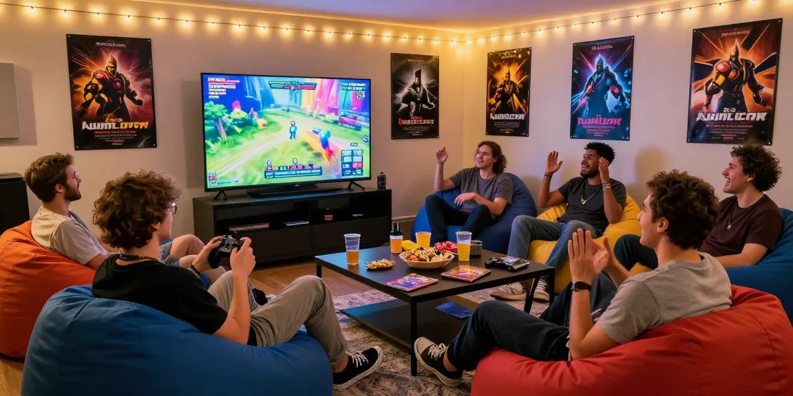 Diverse friends enjoying Adult RPG Games in a lively gaming room atmosphere.