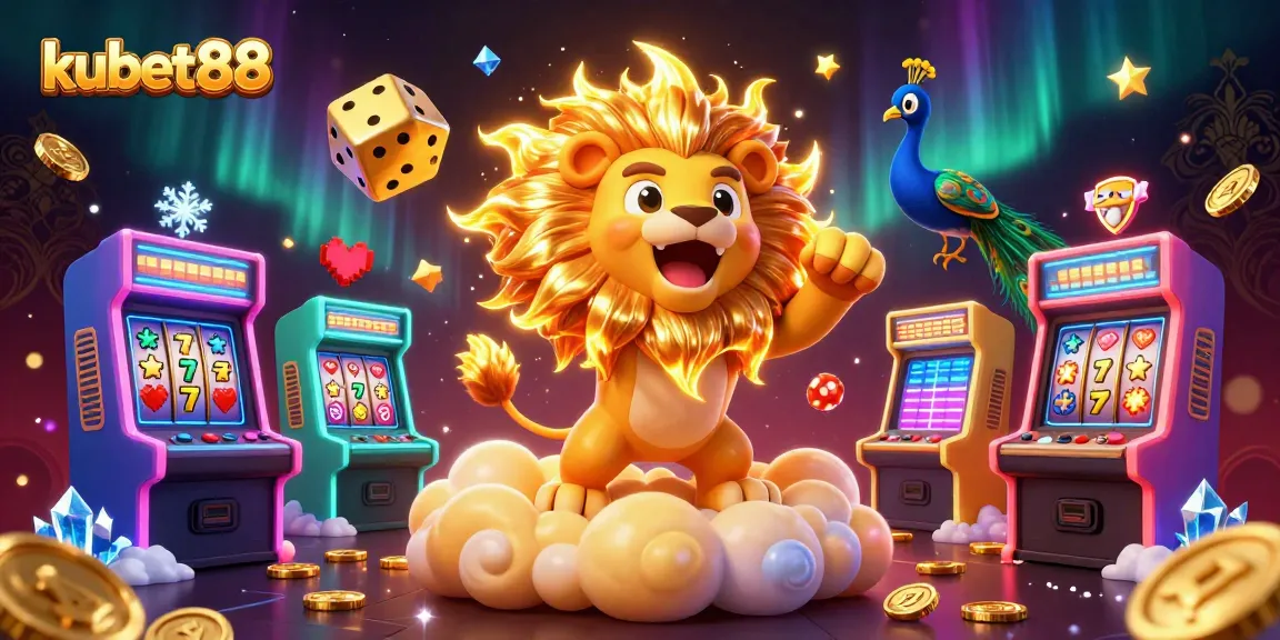 Experience thrilling jackpot games with kubet88 amidst a vibrant, detailed casino scene.