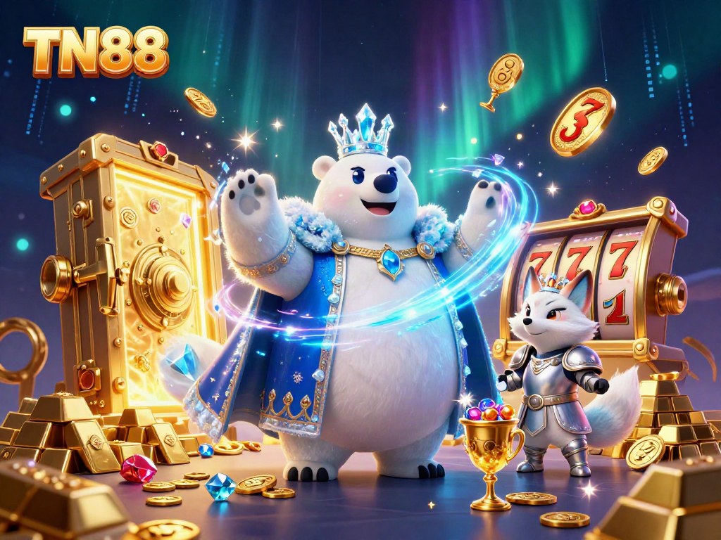 Join the adventure with TN88 as the ice king polar bear and snow fox explore a treasure-filled casino realm.