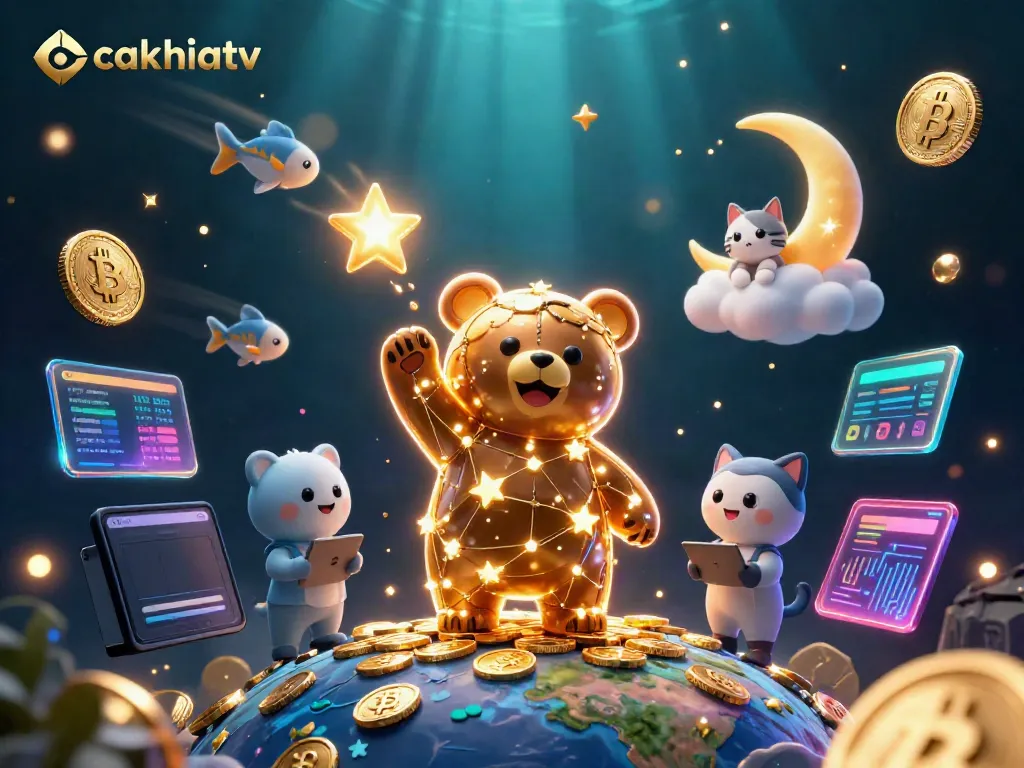 Experience the excitement of cakhiatv with a constellation bear scooping coins in a vibrant 3D casino scene.
