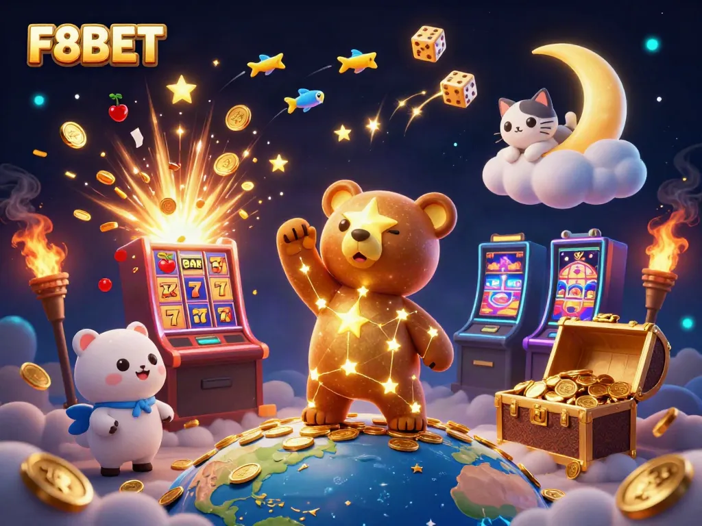 Experience the vibrant world of F8BET with thrilling casino elements and delightful characters.