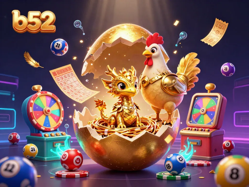 Witness the thrilling adventure at B52 as the golden dragon rises from poker chips in a vibrant casino scene.