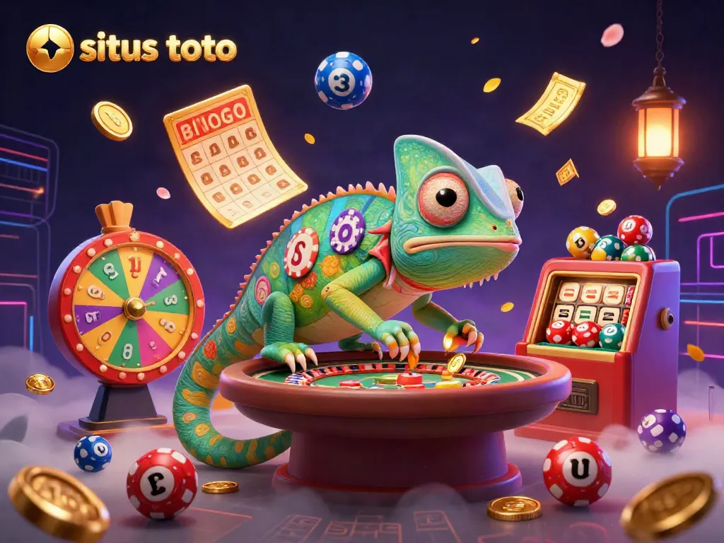 Experience thrilling vibes at situs toto with a vibrant chameleon casino owner amidst dynamic lottery elements.