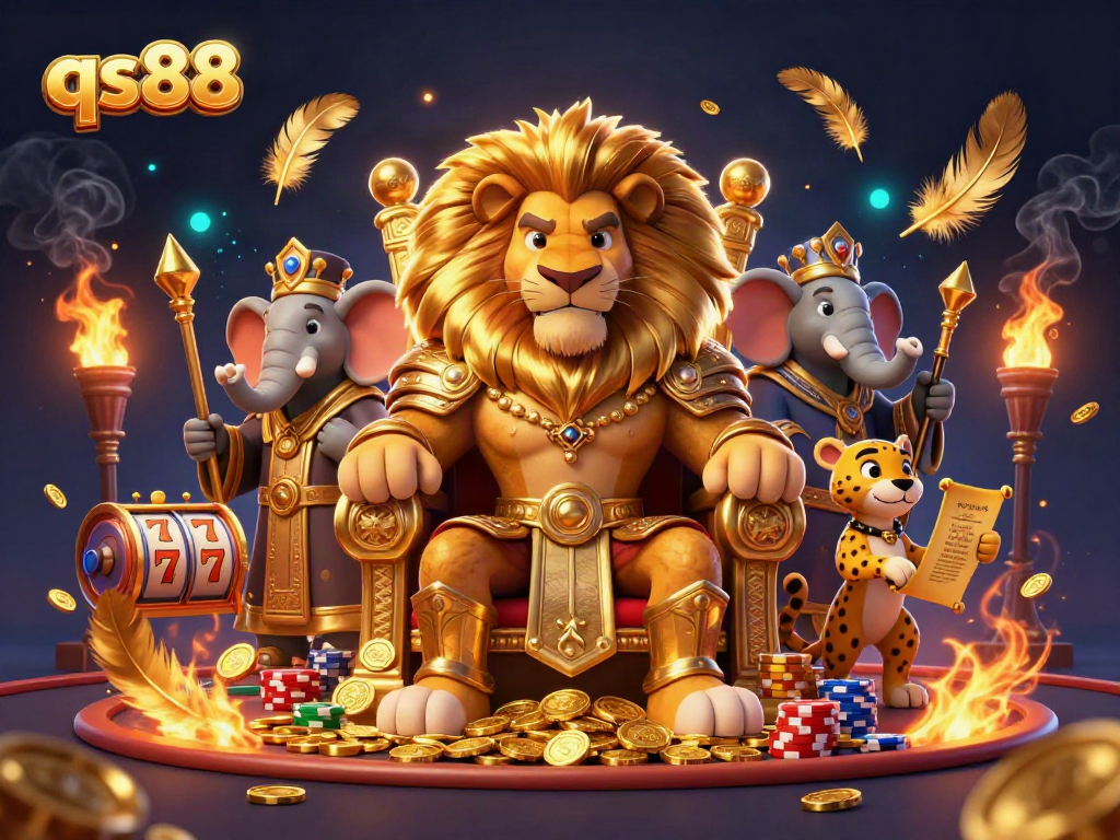 Experience the thrill of qs88 with a majestic lion king and dynamic casino elements