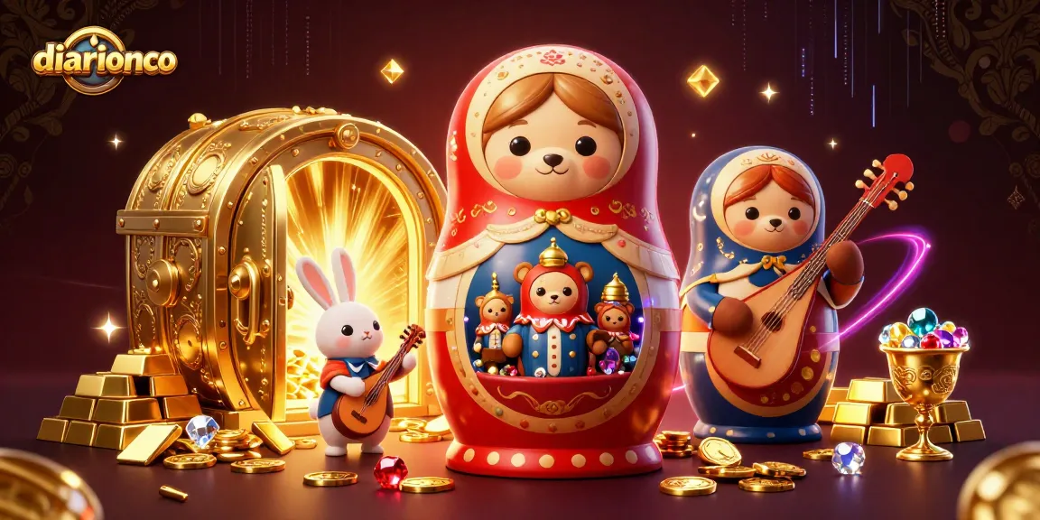 Experience thrilling gameplay with diarionco's cartoon Matryoshka bear in an exciting casino scene.