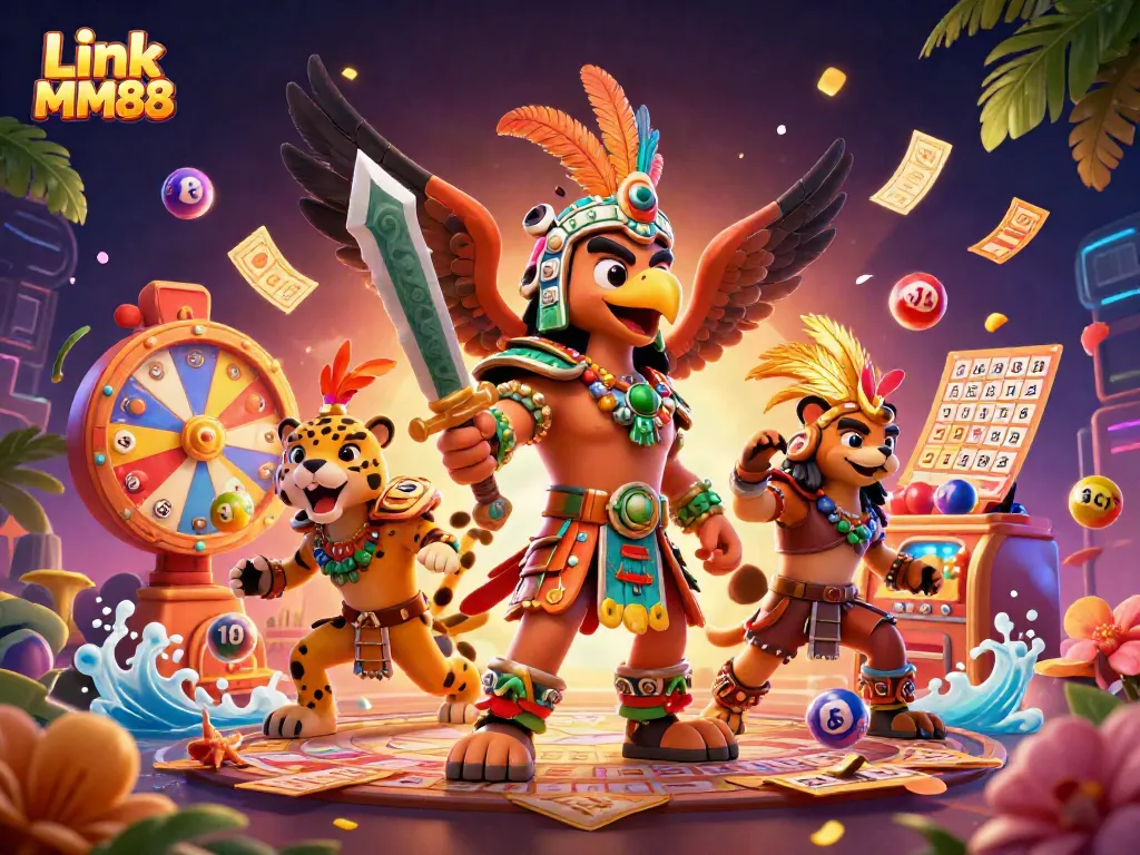 Experience exciting wins with Link MM88 in this vibrant lottery-themed digital art.