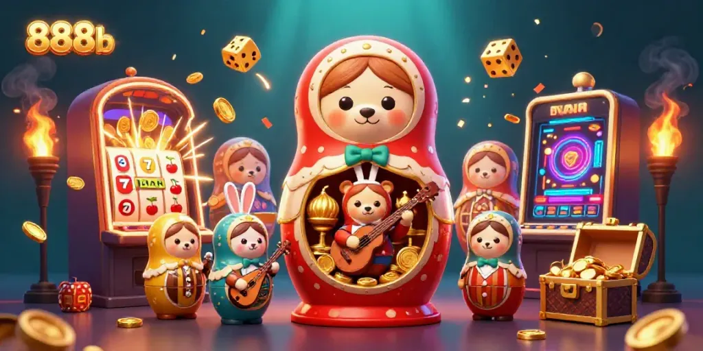 Experience thrilling wins at 888b with vibrant casino elements and characters captured in a stunning 3D illustration.
