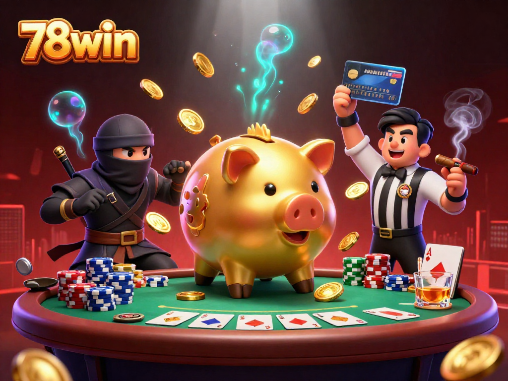 Engage in winning strategies with the 78win cartoon illustration featuring an epic casino showdown.