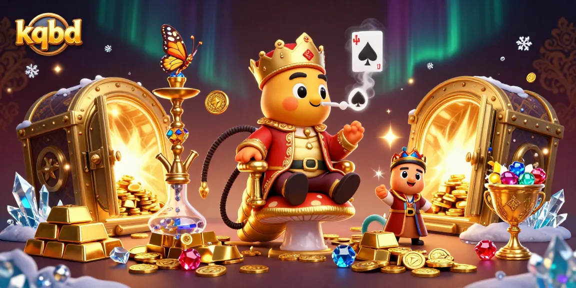 Experience kqbd with a lavish 3D casino scene showcasing a caterpillar hookah-master and extravagant treasures.
