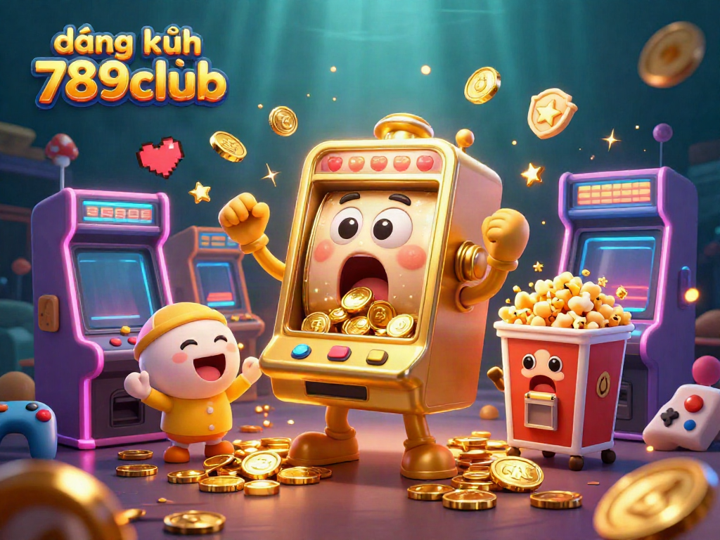 Experience the thrill of đăng ký 789club with a joyful golden slot machine hitting a jackpot amidst a vibrant casino atmosphere.