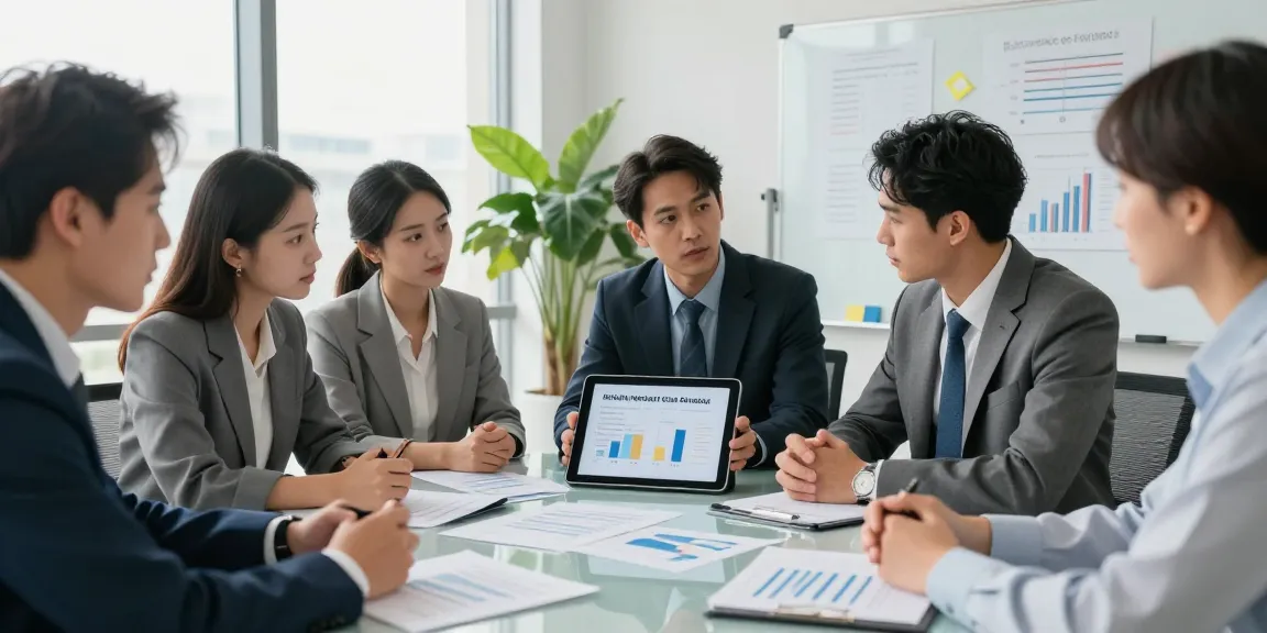 Exploring alternatives to merchant cash advance with financial advisors analyzing funding strategies in a modern office.