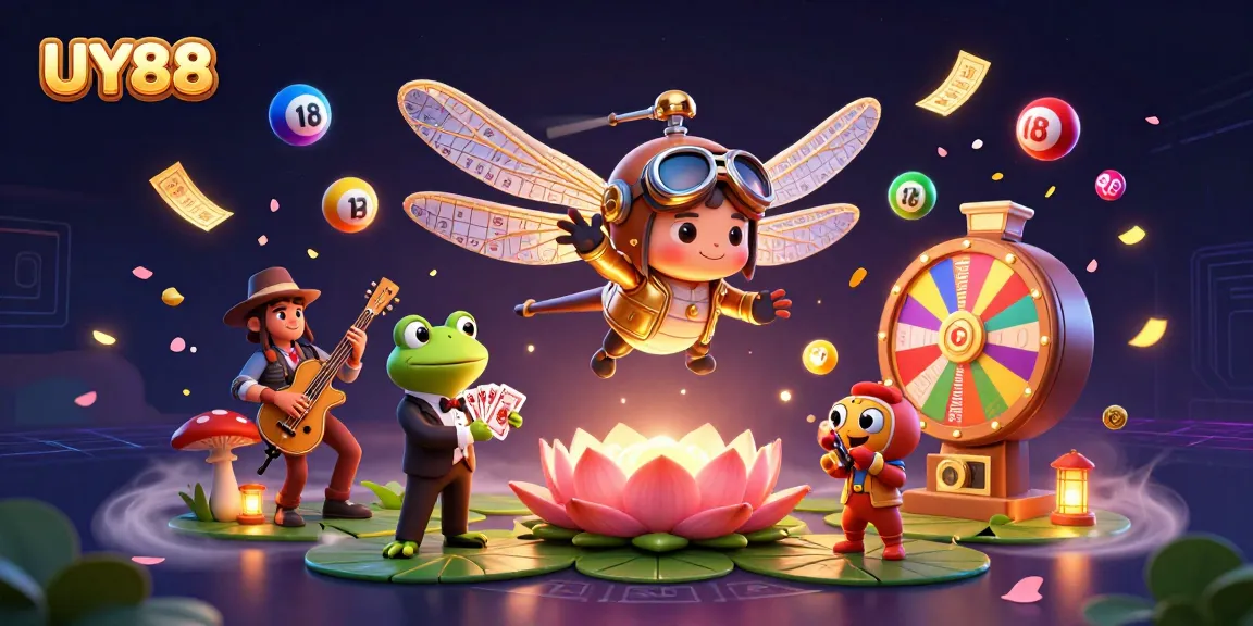 Experience the excitement of UY88 with a lively casino scene featuring unique characters.