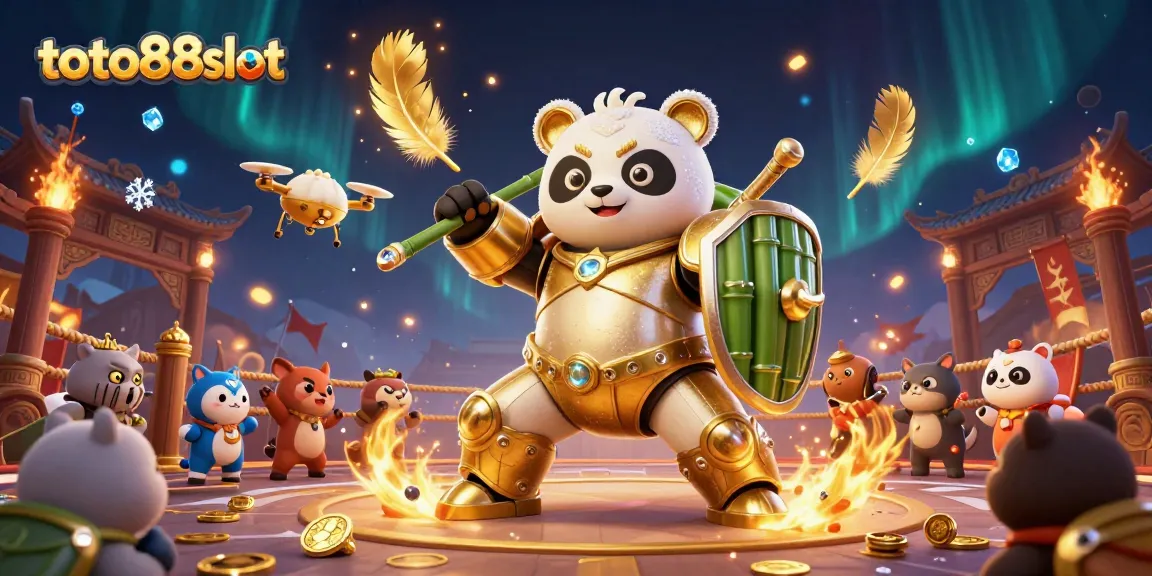 Experience thrilling gameplay on toto88slot, featuring dynamic 3D panda combat in an engaging casino arena.