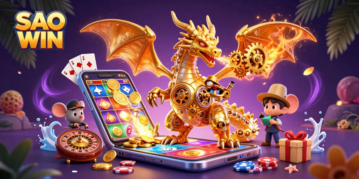 Experience thrilling gameplay at SAO WIN with vibrant slots and dynamic characters in a captivating casino scene.
