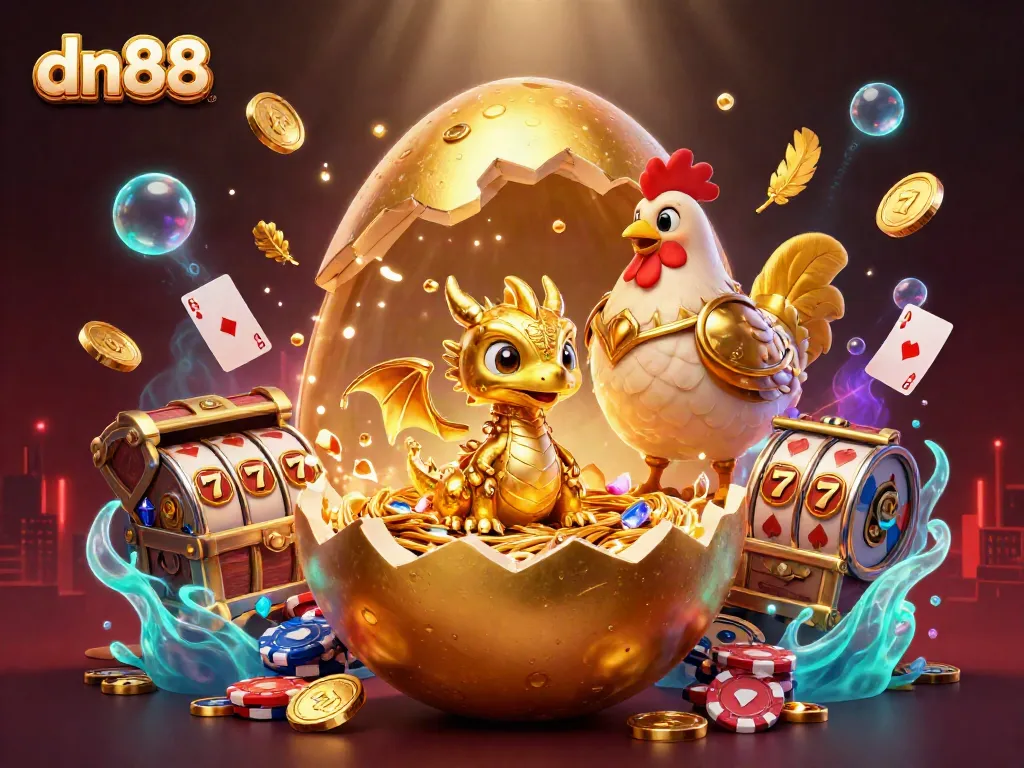 Engage with dn88 through a vibrant illustration showcasing a golden dragon on poker chips.