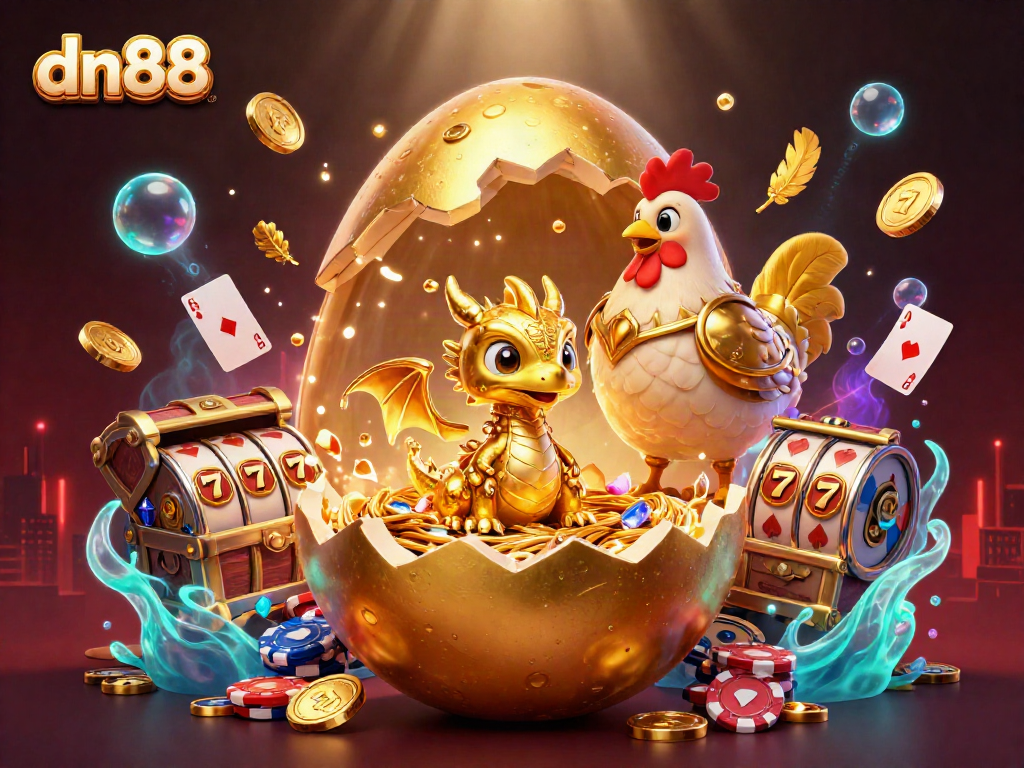 Engage with dn88 through a vibrant illustration showcasing a golden dragon on poker chips.