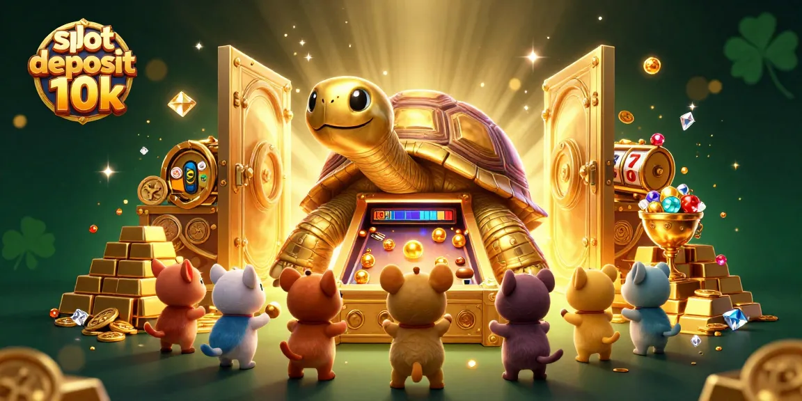 Engage in thrilling gameplay with slot deposit 10k, featuring an imaginative 3D tortoise and lively casino elements.