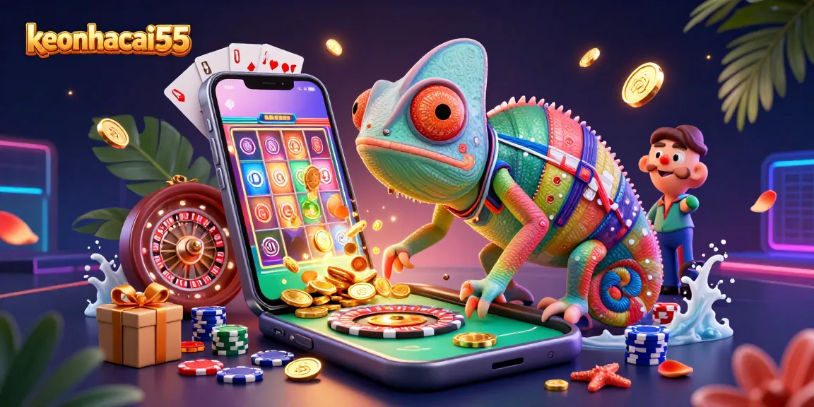 Experience thrilling gameplay with keonhacai55 in a vibrant casino scene full of excitement and colorful symbols.