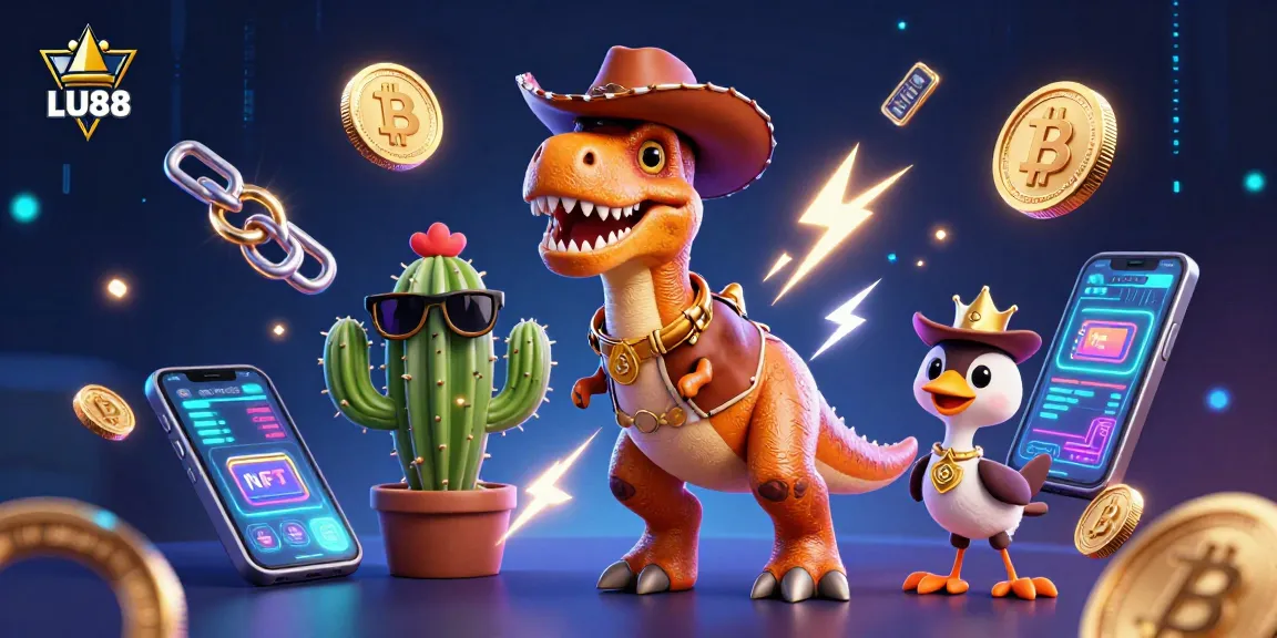 Immerse in LU88 gaming with vibrant characters and crypto elements drawing players in.