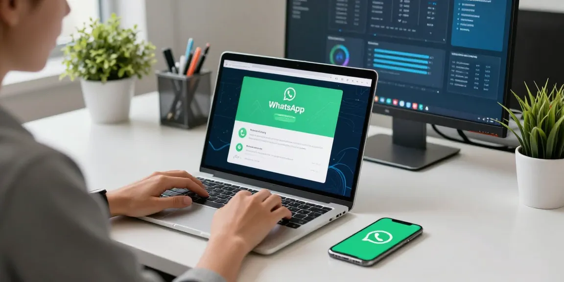 Engaging workspace scene for WhatsApp下載 with modern tech setup.