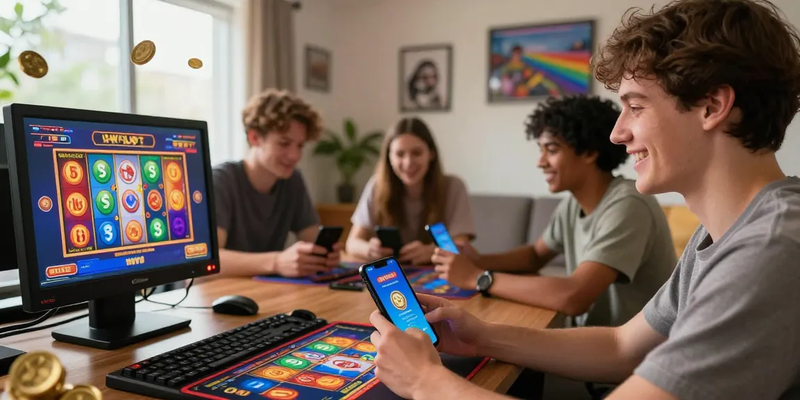 Engaging scene of players enjoying situs slot deposit 10 ribu online gaming in a cozy environment.