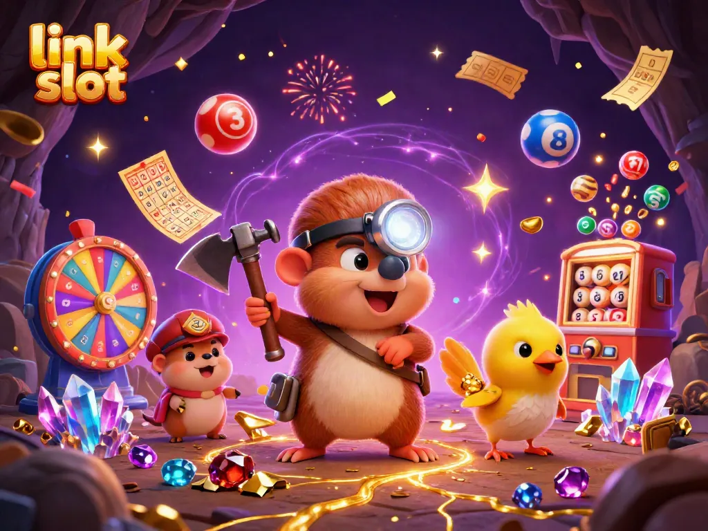 Engage with link slot gaming excitement in a vibrant, dynamic casino scene.