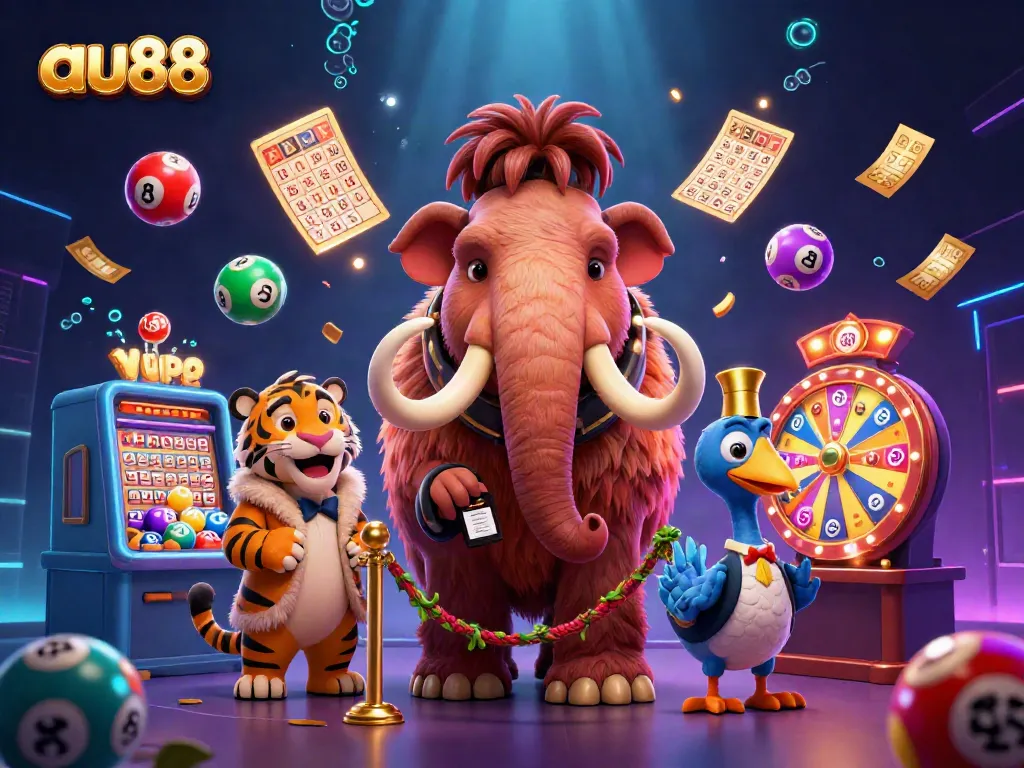 Engage in excitement at au88 with a dynamic scene of characters celebrating in a vibrant casino atmosphere.