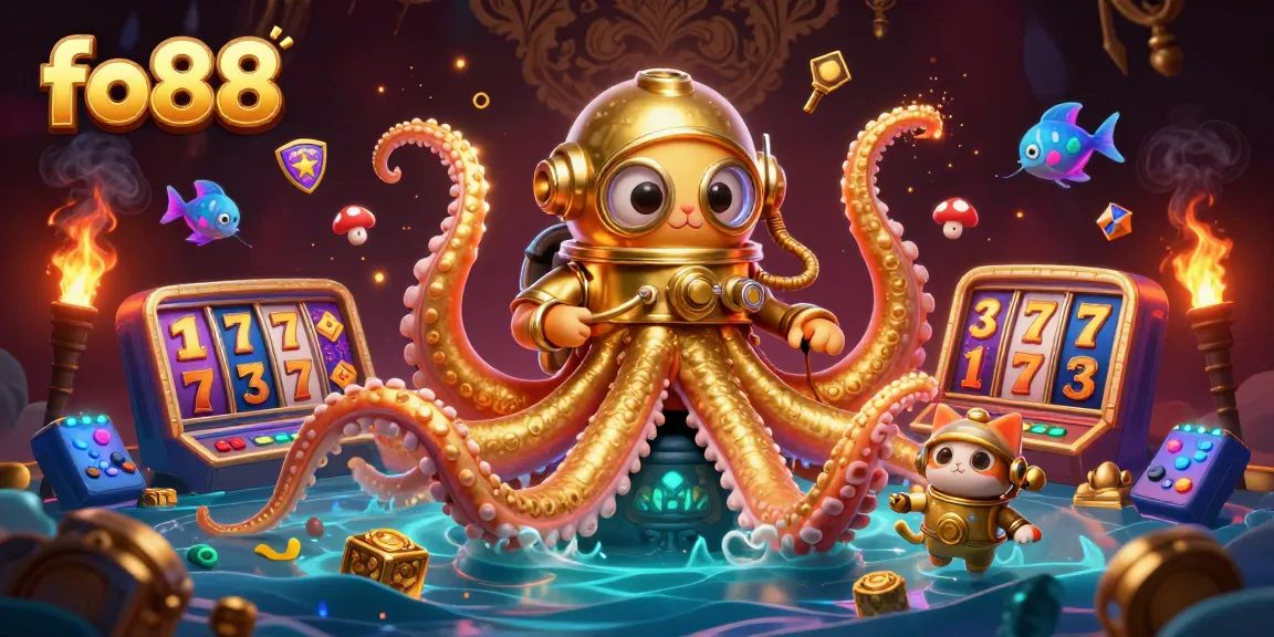 Join the thrilling world of fo88 with the colossal kraken and dynamic gaming elements in this vibrant 3D scene.