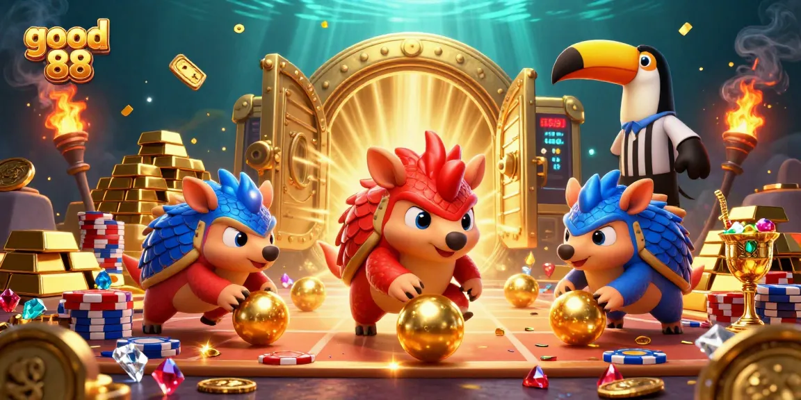 Spin the reels and enjoy the treasures of good 88 casino gaming with vibrant animated pangolins.