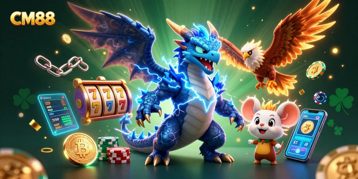 Experience thrilling gameplay at CM88 with vibrant 3D casino action featuring dragons and crypto elements.