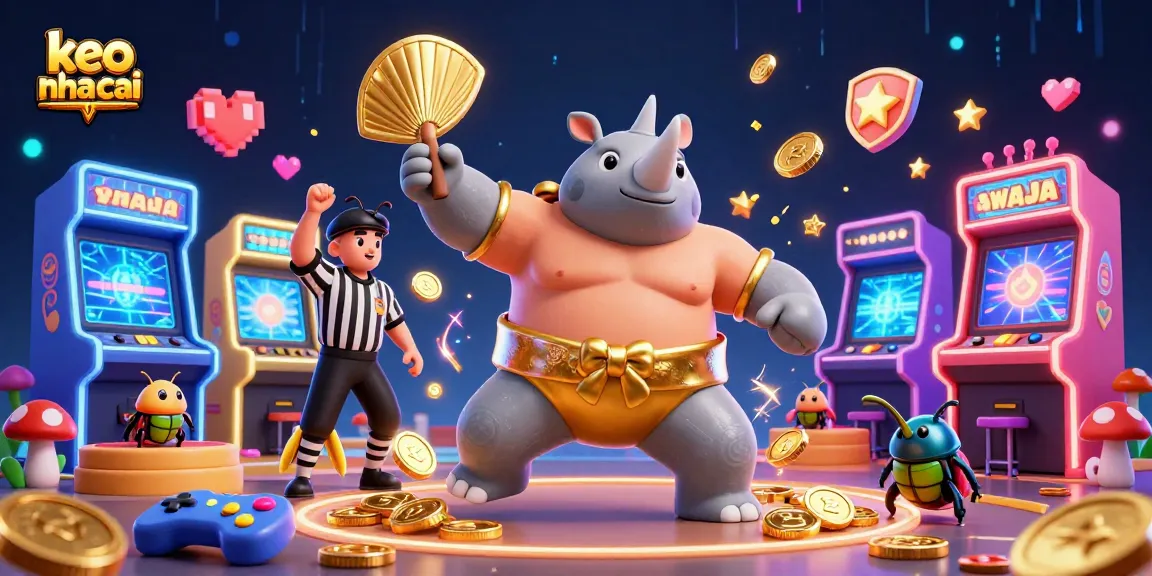 Experience the excitement of keo nha cai with a vibrant casino scene featuring a sumo beetle champion.