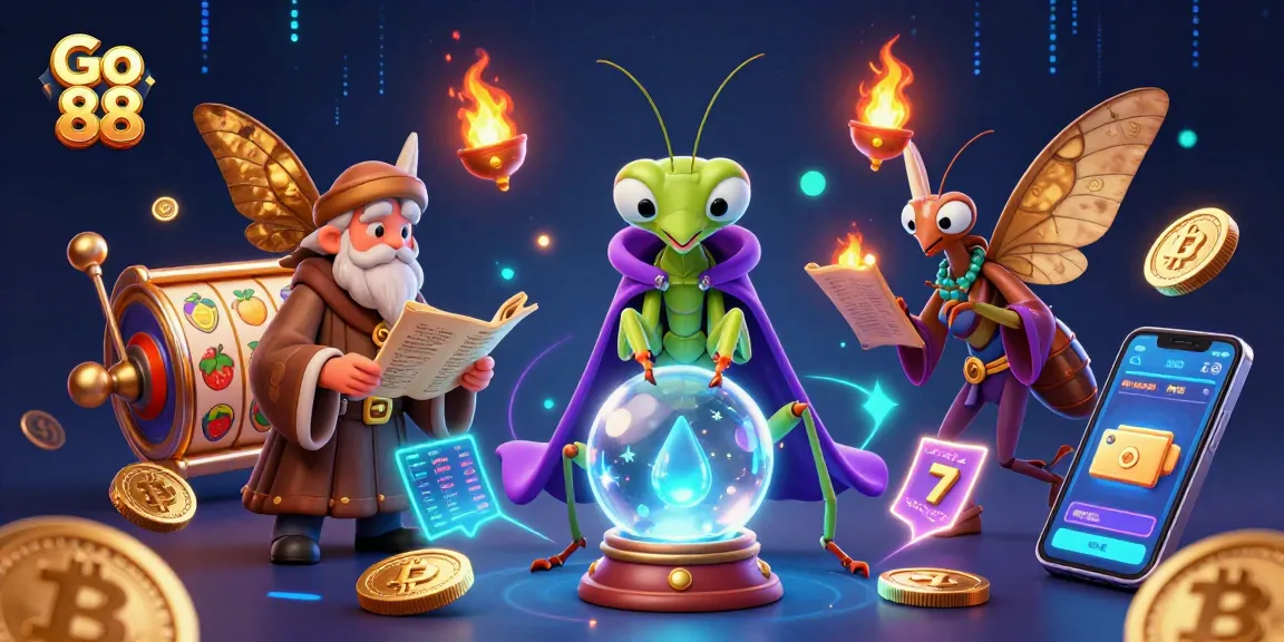 Engage in exciting slots gameplay at Go 88 with colorful characters and vibrant symbols, all in a mystic casino setting.