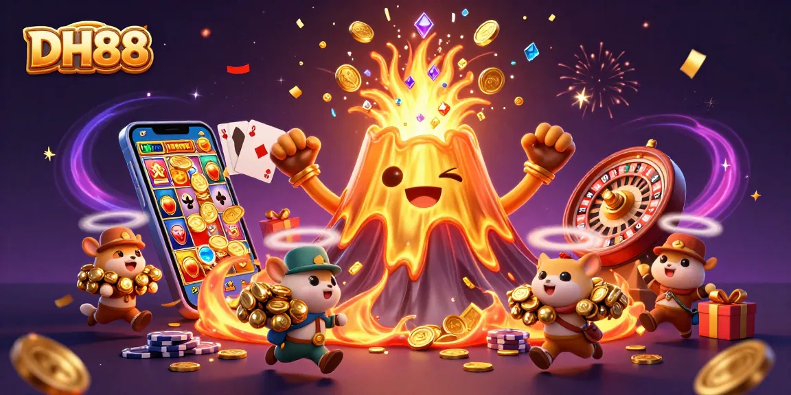 Experience the thrill of winning at DH88 in this vibrant casino adventure illustration.
