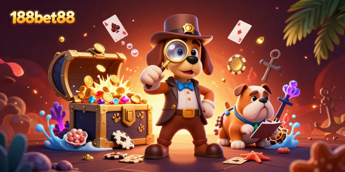 Experience thrilling gameplay at 188bet88 with a dynamic casino-themed illustration showcasing poker and treasure elements.