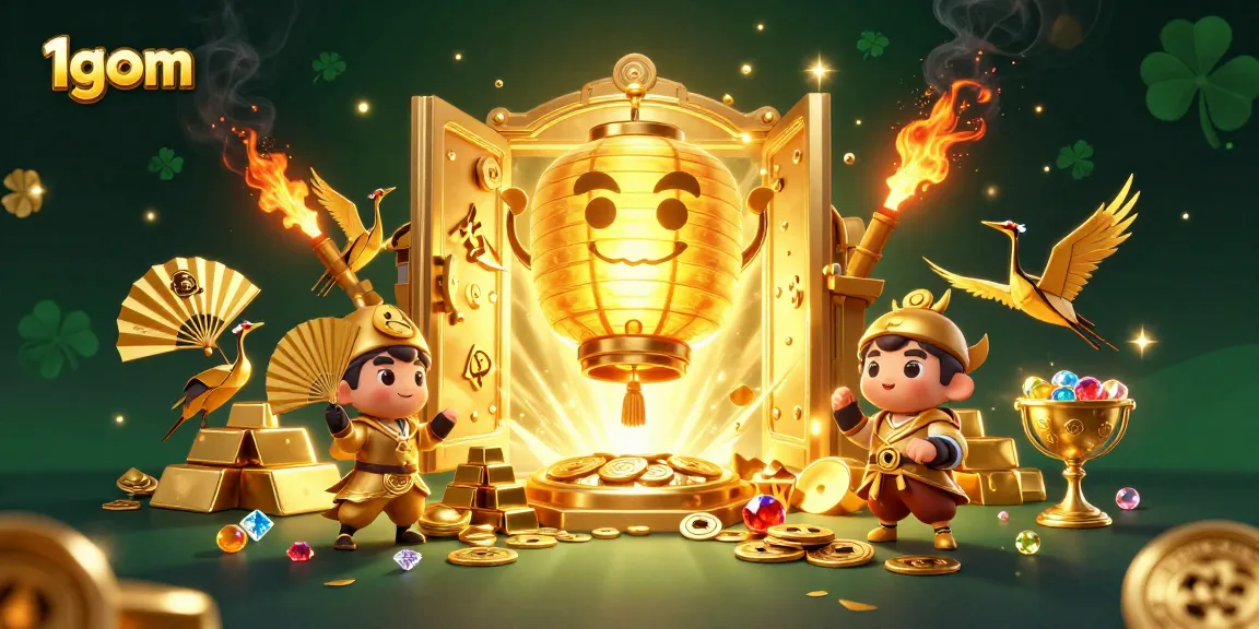 1gom illuminates vibrant casino energy with golden lanterns and treasures.