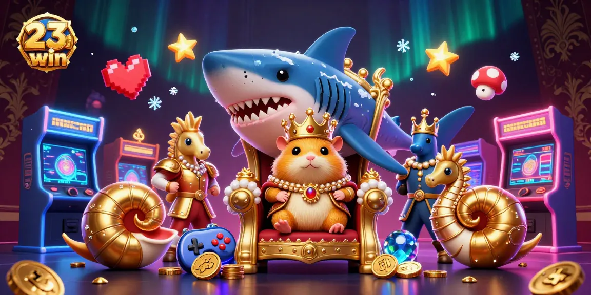 Experience the thrill of 23win with a vibrant casino scene featuring a golden hamster king.