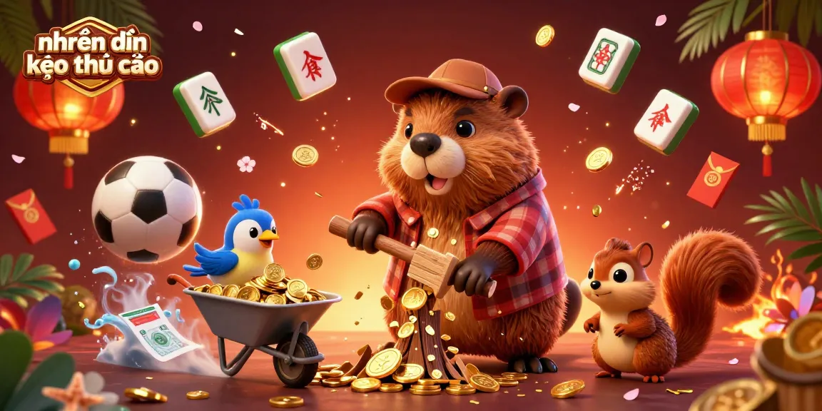 Engage in nhận định kèo nhà cái while witnessing a lively scene of a beaver and friends amidst rich betting elements.