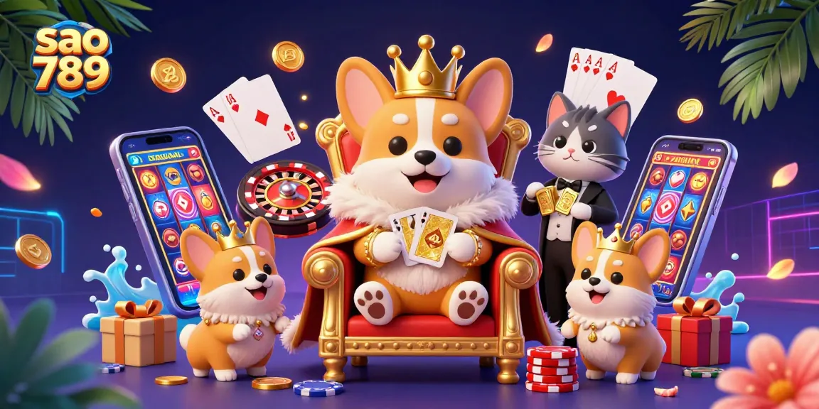 Simplistically showcase exciting gameplay with sao 789's colorful slot games, royal characters, and casino elements.